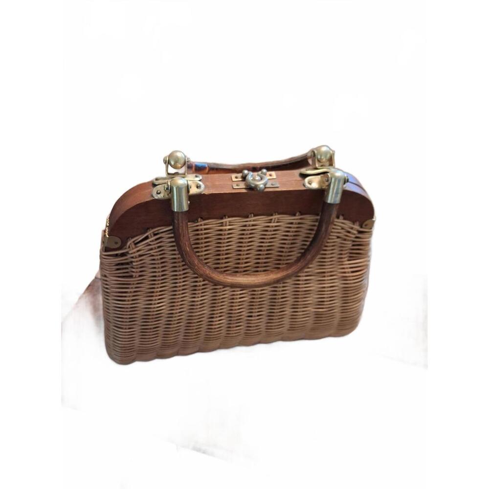 Vintage Woven Handbag with Wooden Frame